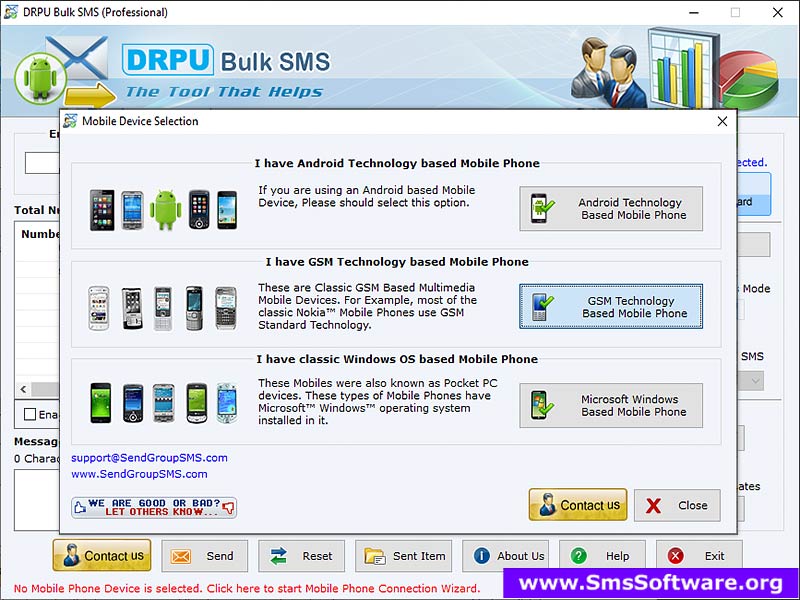 Bulk SMS for GSM Mobile Phones software