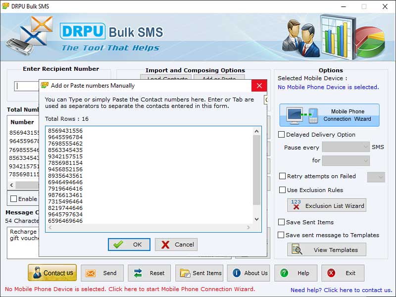 Screenshot of Bulk Text Message Sender to GSM Mobile