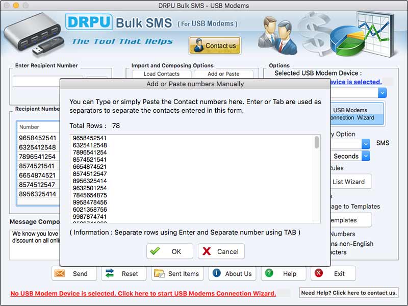 MacOS USB Modem SMS Sending Software